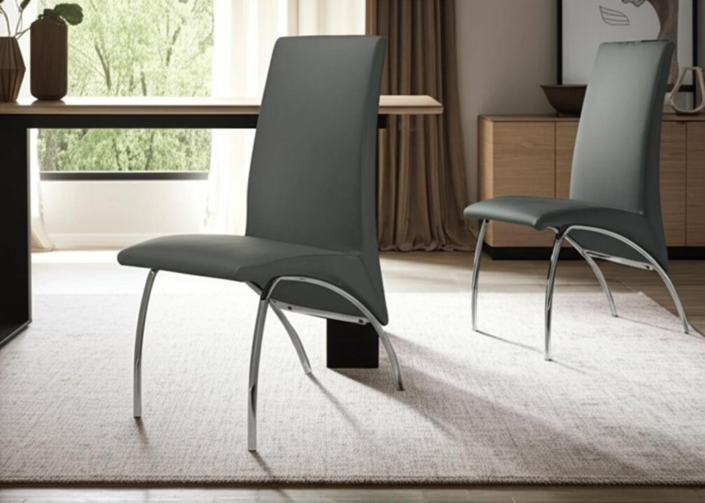 Set of Two Gray and Silver Upholstered Faux Leather Dining Side Chairs HomeRoots