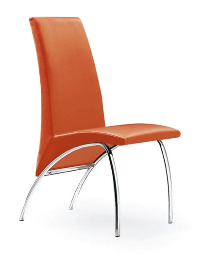 Set of Two Orange And Silver Upholstered Faux Leather Dining Side Chairs HomeRoots