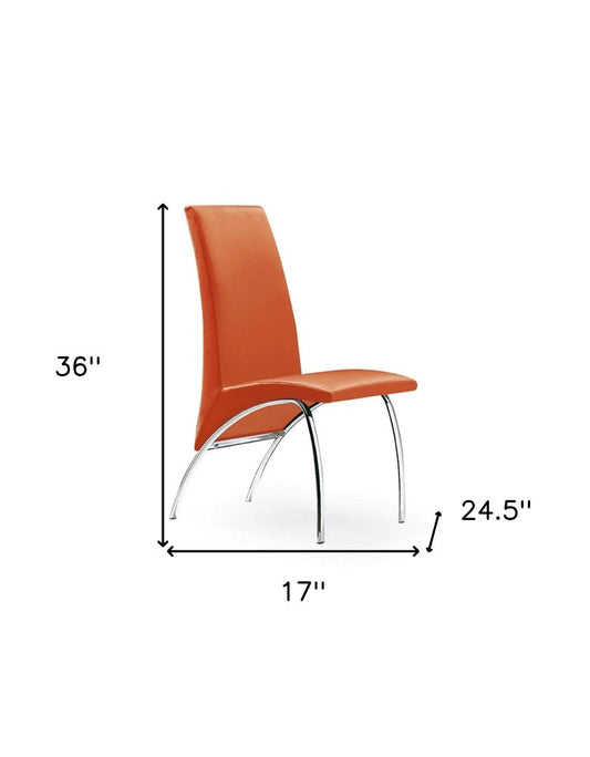 Set of Two Orange And Silver Upholstered Faux Leather Dining Side Chairs HomeRoots