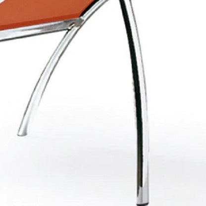 Set of Two Orange And Silver Upholstered Faux Leather Dining Side Chairs HomeRoots