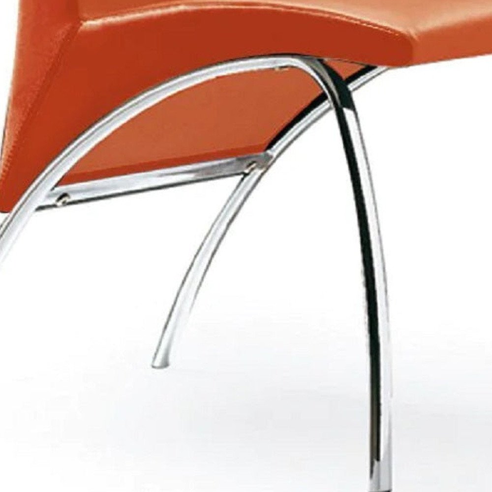 Set of Two Orange And Silver Upholstered Faux Leather Dining Side Chairs HomeRoots