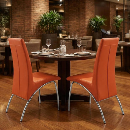 Set of Two Orange And Silver Upholstered Faux Leather Dining Side Chairs HomeRoots