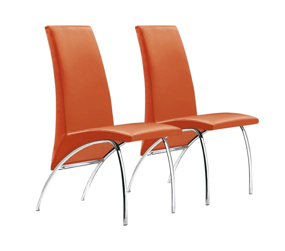 Set of Two Orange And Silver Upholstered Faux Leather Dining Side Chairs — view 5