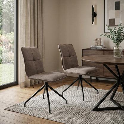Set of Two Dark Brown And Black Fabric And Metal Swivel Dining Side Chairs HomeRoots