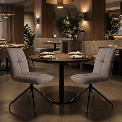 Set of Two Dark Brown And Black Fabric And Metal Swivel Dining Side Chairs HomeRoots