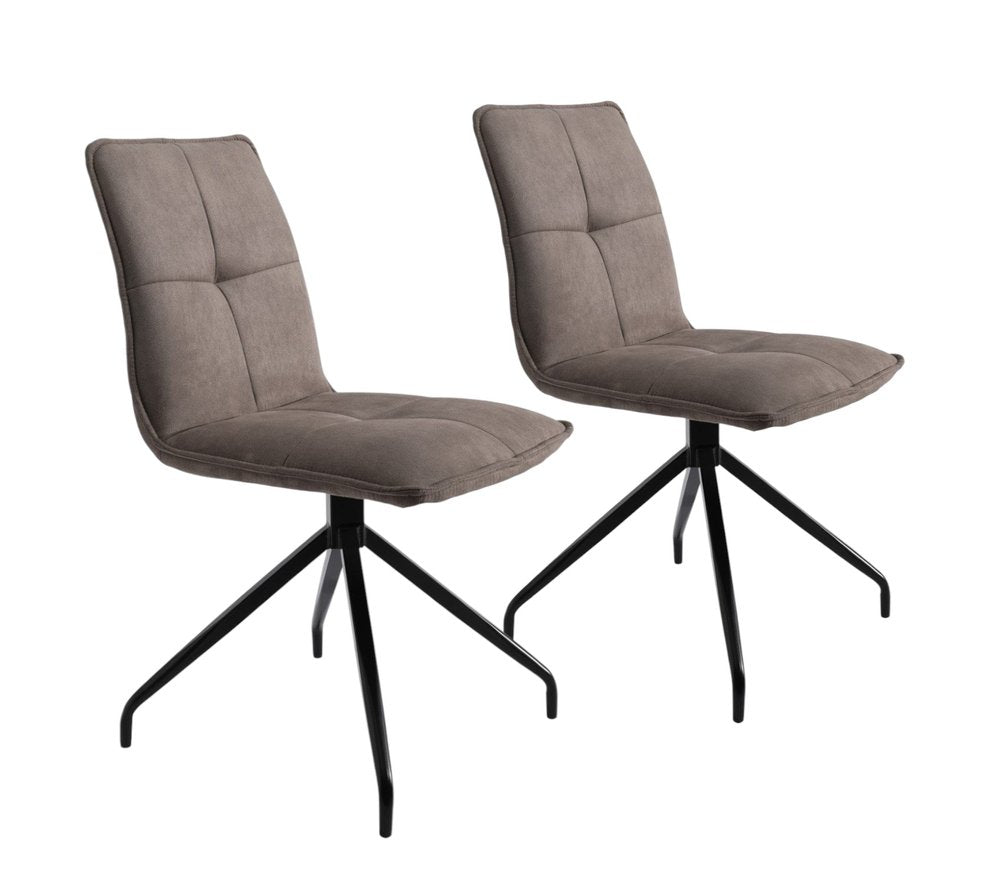 Set of Two Dark Brown And Black Fabric And Metal Swivel Dining Side Chairs HomeRoots