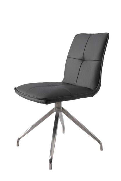 Set of Two Dark Brown And Black Fabric And Metal Swivel Dining Side Chairs HomeRoots