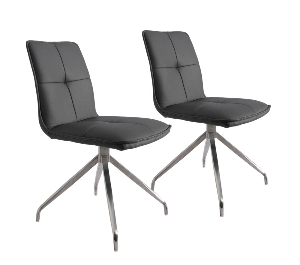 Set of Two Dark Brown And Black Fabric And Metal Swivel Dining Side Chairs — view 11