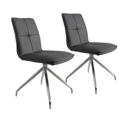 Set of Two Dark Brown And Black Fabric And Metal Swivel Dining Side Chairs HomeRoots