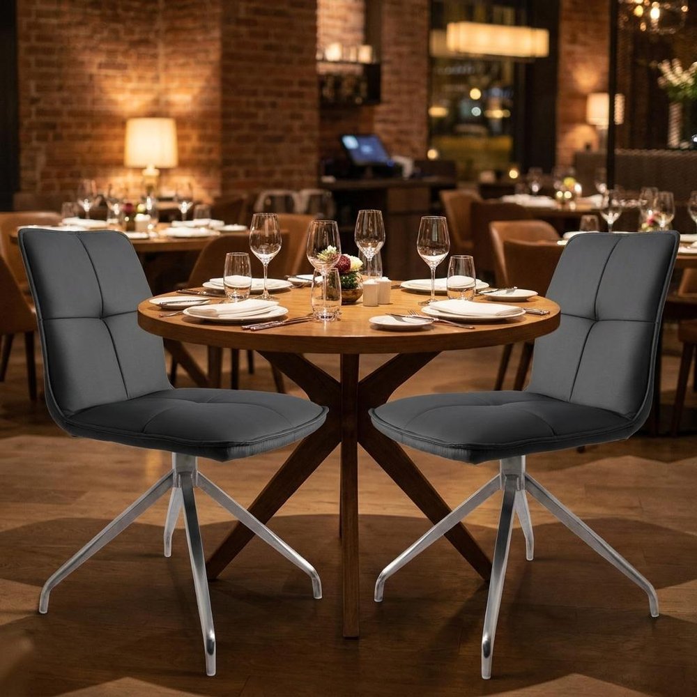 Set of Two Dark Brown And Black Fabric And Metal Swivel Dining Side Chairs HomeRoots