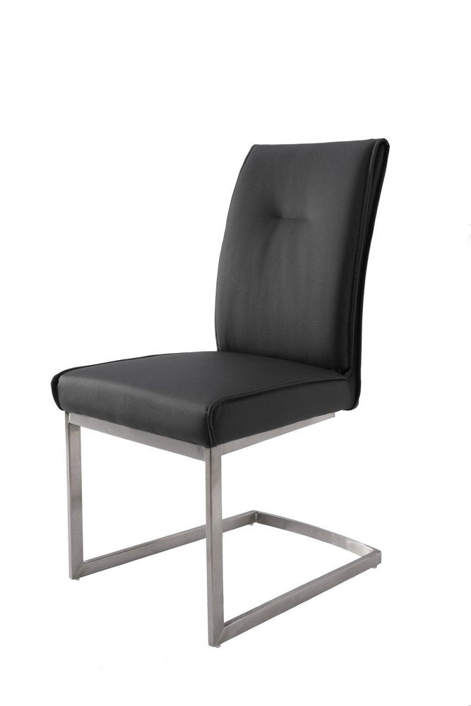 Set of Two White And Silver Tufted Faux Leather And Stainless Steel Dining Side Chairs HomeRoots