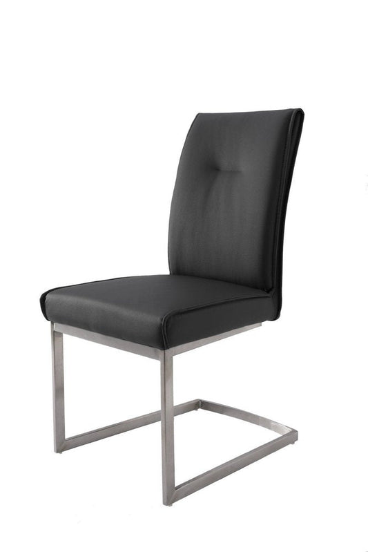 Set of Two White And Silver Tufted Faux Leather And Stainless Steel Dining Side Chairs