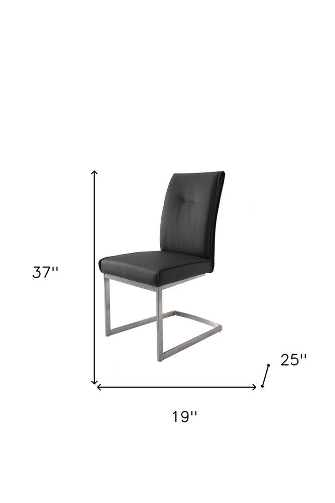 Set of Two White And Silver Tufted Faux Leather And Stainless Steel Dining Side Chairs HomeRoots