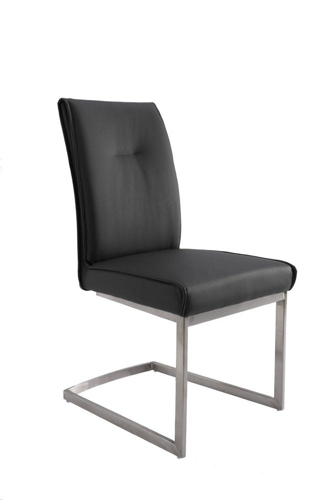 Set of Two White And Silver Tufted Faux Leather And Stainless Steel Dining Side Chairs HomeRoots