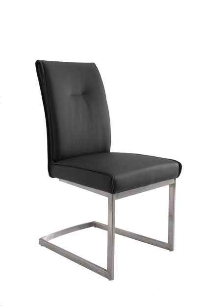 Set of Two White And Silver Tufted Faux Leather And Stainless Steel Dining Side Chairs HomeRoots