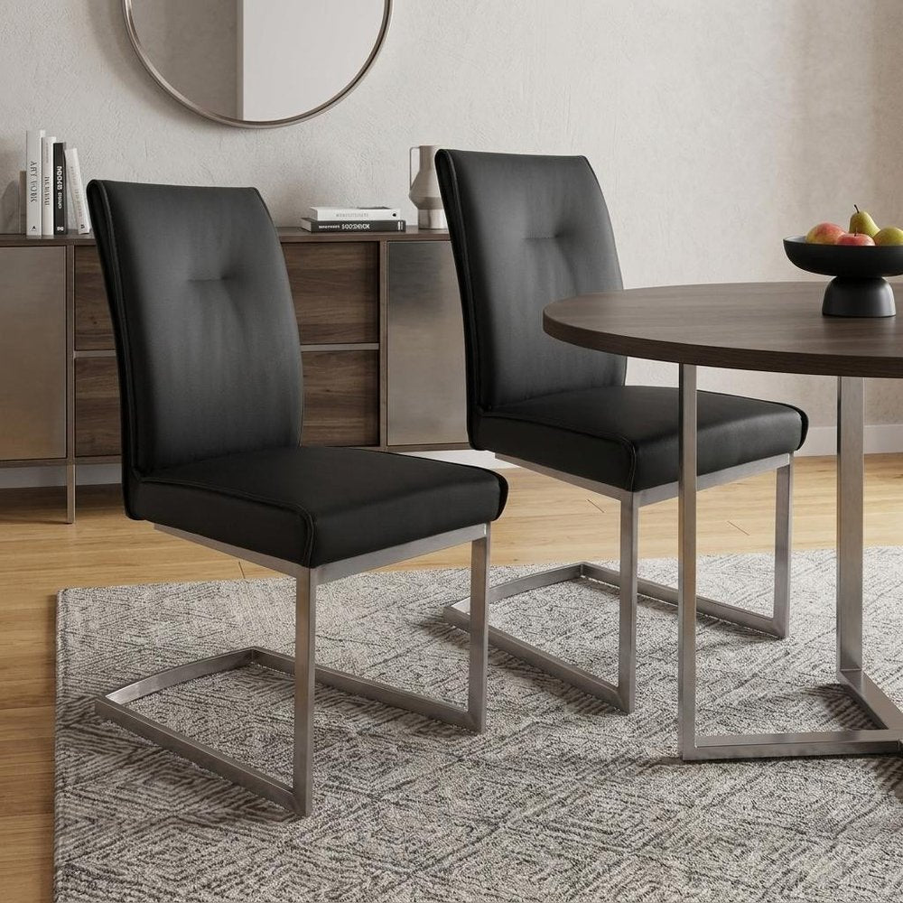 Set of Two White And Silver Tufted Faux Leather And Stainless Steel Dining Side Chairs — view 6
