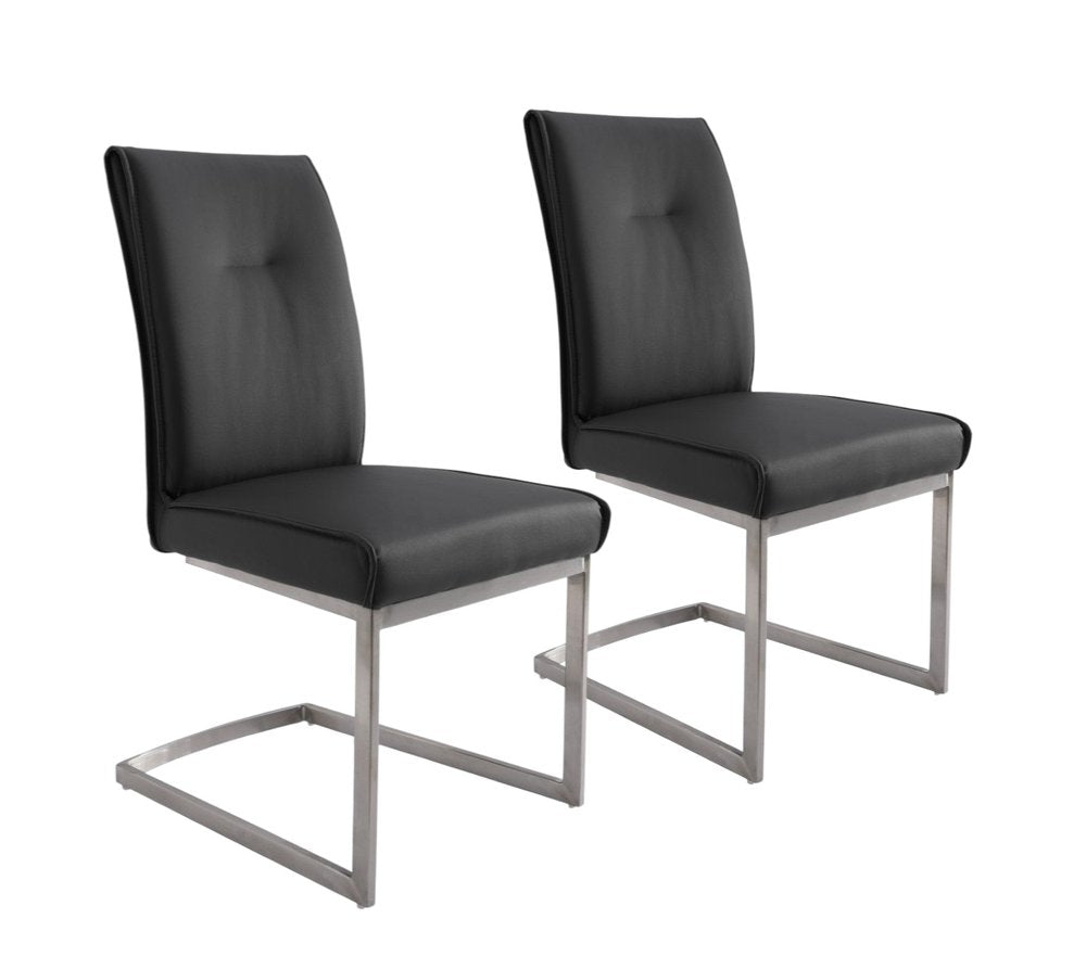 Set of Two White And Silver Tufted Faux Leather And Stainless Steel Dining Side Chairs HomeRoots