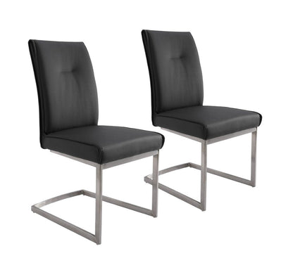 Set of Two White And Silver Tufted Faux Leather And Stainless Steel Dining Side Chairs HomeRoots