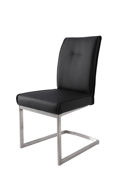 Set of Two White And Silver Tufted Faux Leather And Stainless Steel Dining Side Chairs HomeRoots