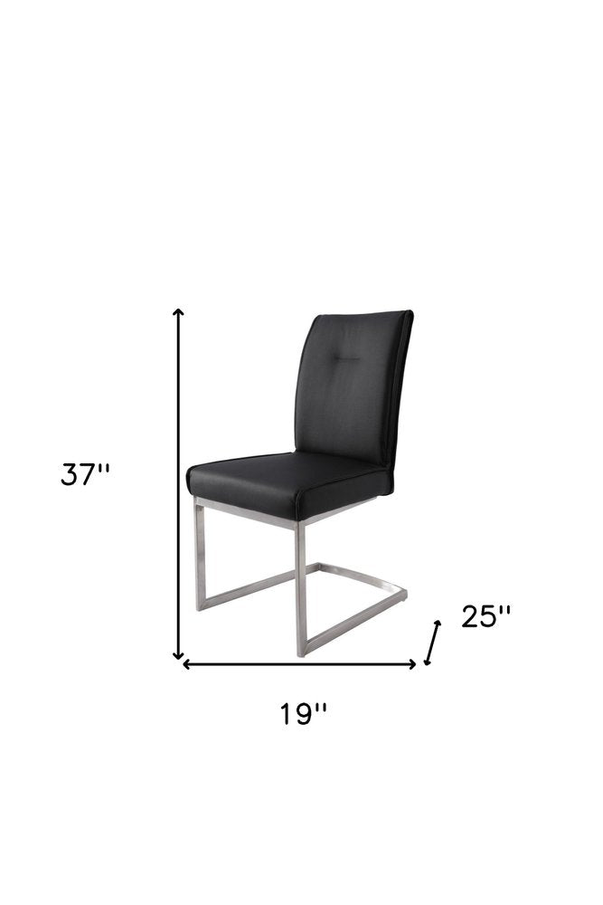 Set of Two White And Silver Tufted Faux Leather And Stainless Steel Dining Side Chairs HomeRoots