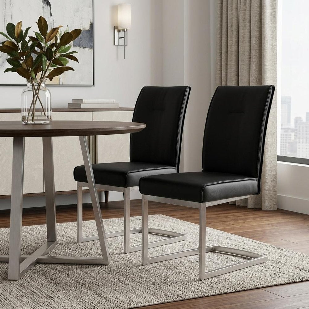 Set of Two White And Silver Tufted Faux Leather And Stainless Steel Dining Side Chairs — view 13