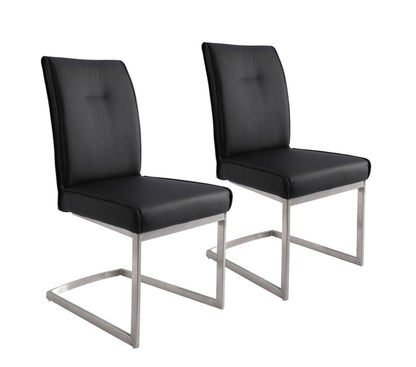 Set of Two White And Silver Tufted Faux Leather And Stainless Steel Dining Side Chairs HomeRoots