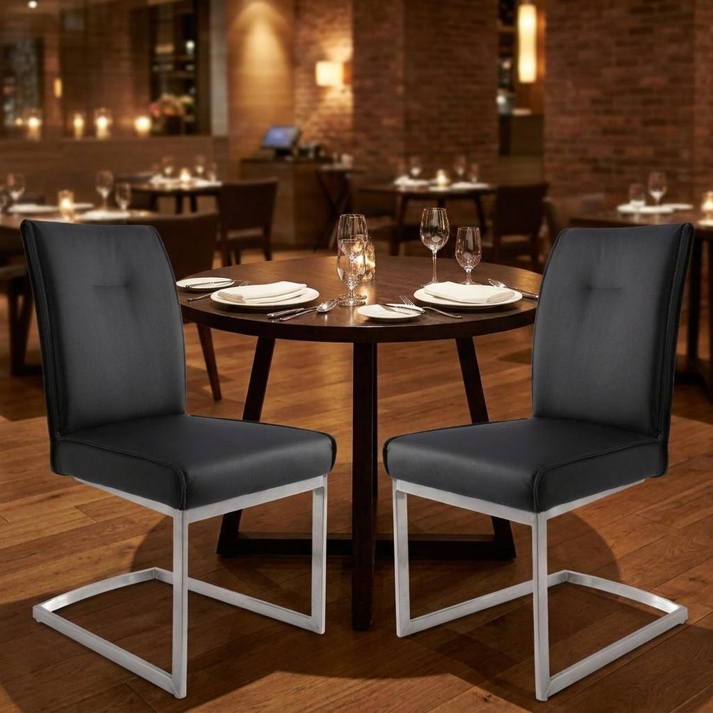 Set of Two White And Silver Tufted Faux Leather And Stainless Steel Dining Side Chairs HomeRoots