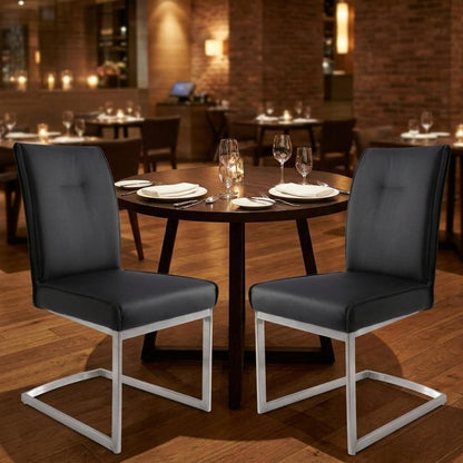 Set of Two White And Silver Tufted Faux Leather And Stainless Steel Dining Side Chairs HomeRoots