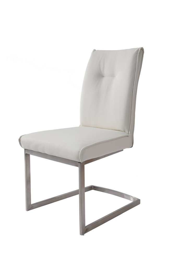 Set of Two White And Silver Tufted Faux Leather And Stainless Steel Dining Side Chairs HomeRoots
