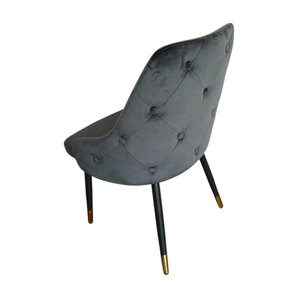 Set of Two Charcoal Black And Gold Tufted Fabric And Metal Dining Side Chairs HomeRoots