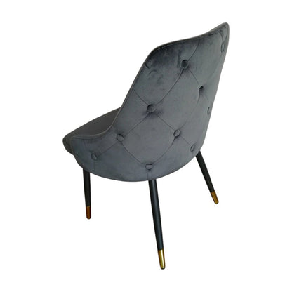 Set of Two Charcoal Black And Gold Tufted Fabric And Metal Dining Side Chairs HomeRoots