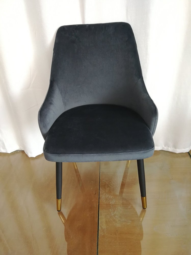 Set of Two Charcoal Black And Gold Tufted Fabric And Metal Dining Side Chairs HomeRoots