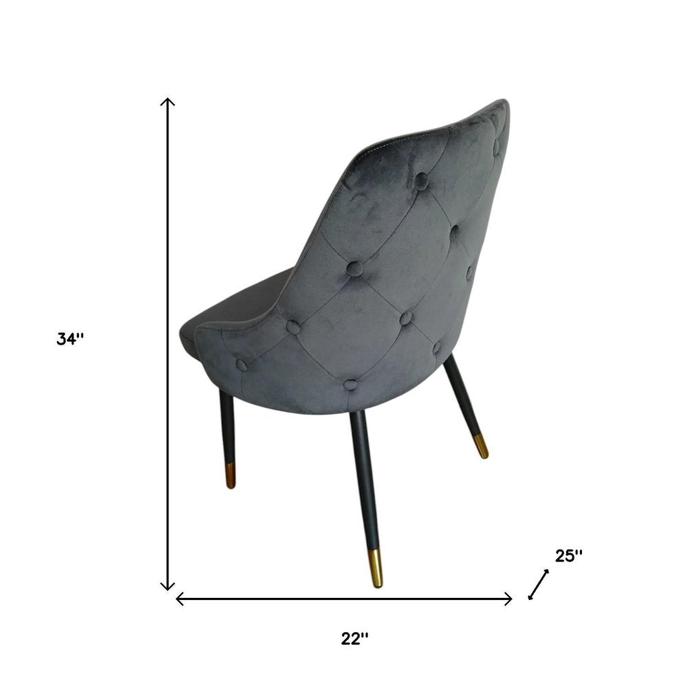 Set of Two Charcoal Black And Gold Tufted Fabric And Metal Dining Side Chairs HomeRoots