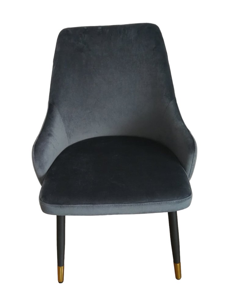 Set of Two Charcoal Black And Gold Tufted Fabric And Metal Dining Side Chairs HomeRoots