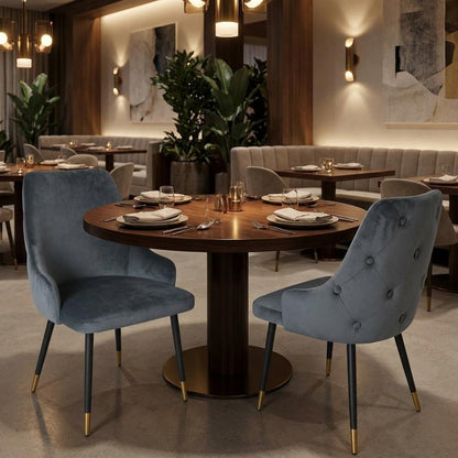 Set of Two Charcoal Black And Gold Tufted Fabric And Metal Dining Side Chairs HomeRoots