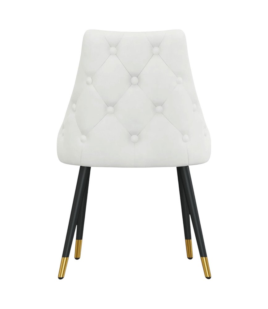 Set of Two White Black And Gold Fabric And Metal Dining Side Chairs HomeRoots