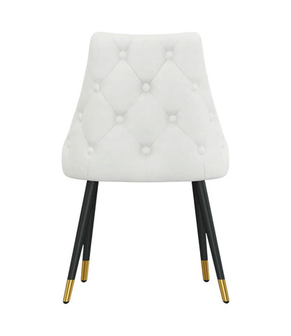 Set of Two White Black And Gold Fabric And Metal Dining Side Chairs HomeRoots