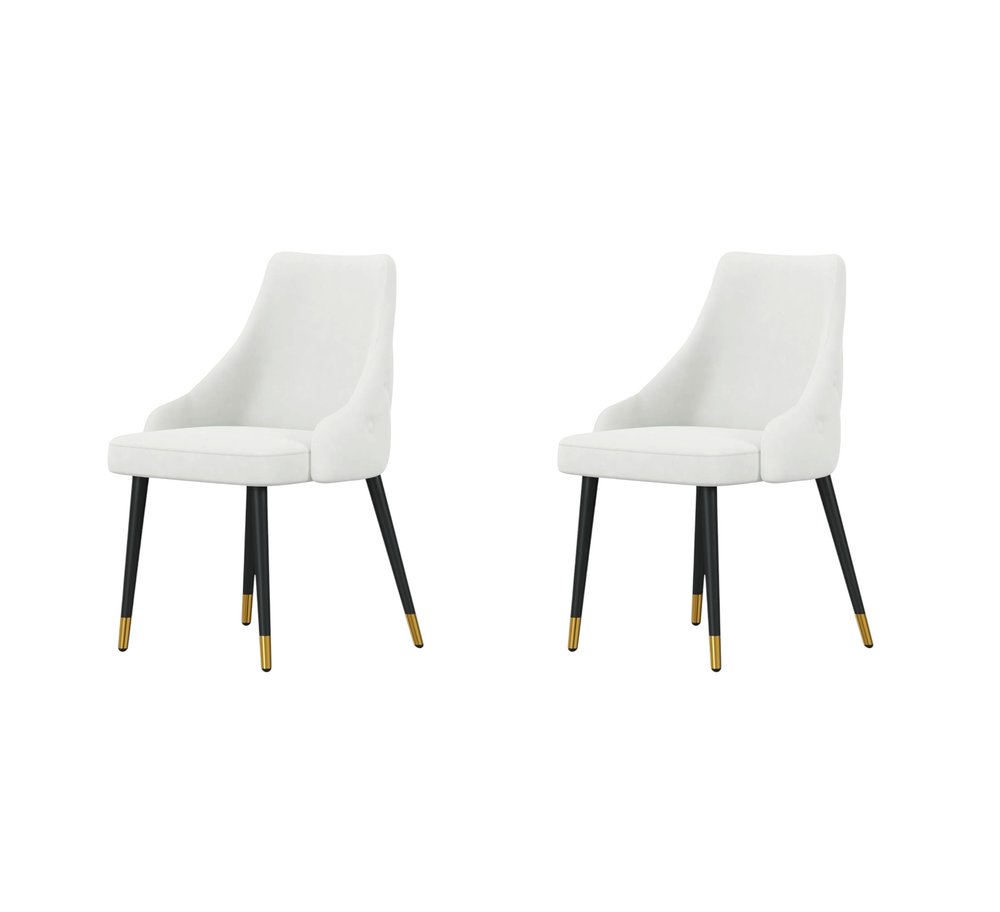 Set of Two White Black And Gold Fabric And Metal Dining Side Chairs HomeRoots