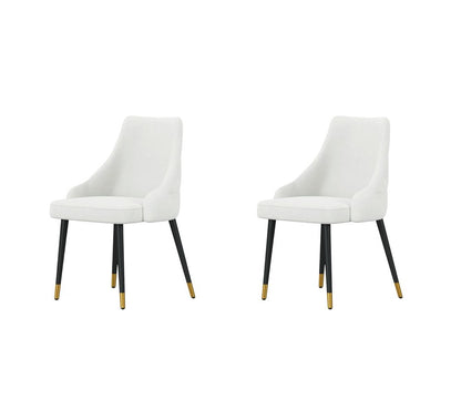 Set of Two White Black And Gold Fabric And Metal Dining Side Chairs HomeRoots
