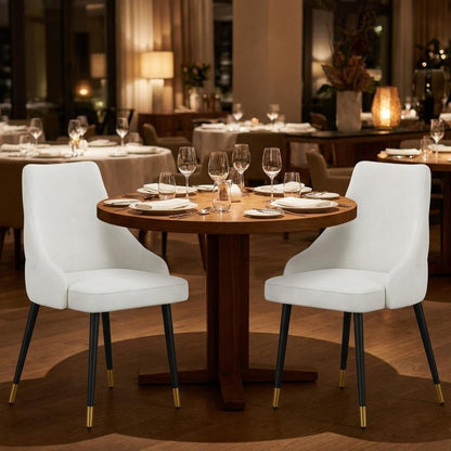 Set of Two White Black And Gold Fabric And Metal Dining Side Chairs HomeRoots