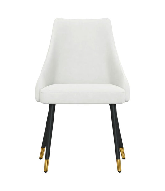 Set of Two White Black And Gold Fabric And Metal Dining Side Chairs