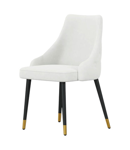 Set of Two White Black And Gold Fabric And Metal Dining Side Chairs HomeRoots
