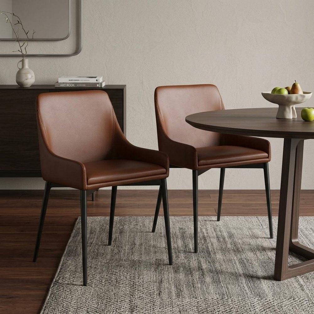 Set of Two White and Black Faux Leather Dining Side Chairs — view 8