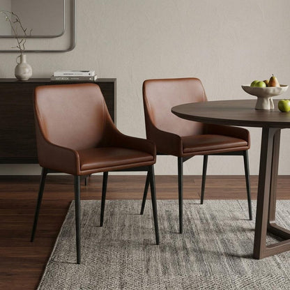 Set of Two White and Black Faux Leather Dining Side Chairs