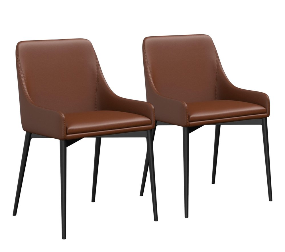 Set of Two White and Black Faux Leather Dining Side Chairs