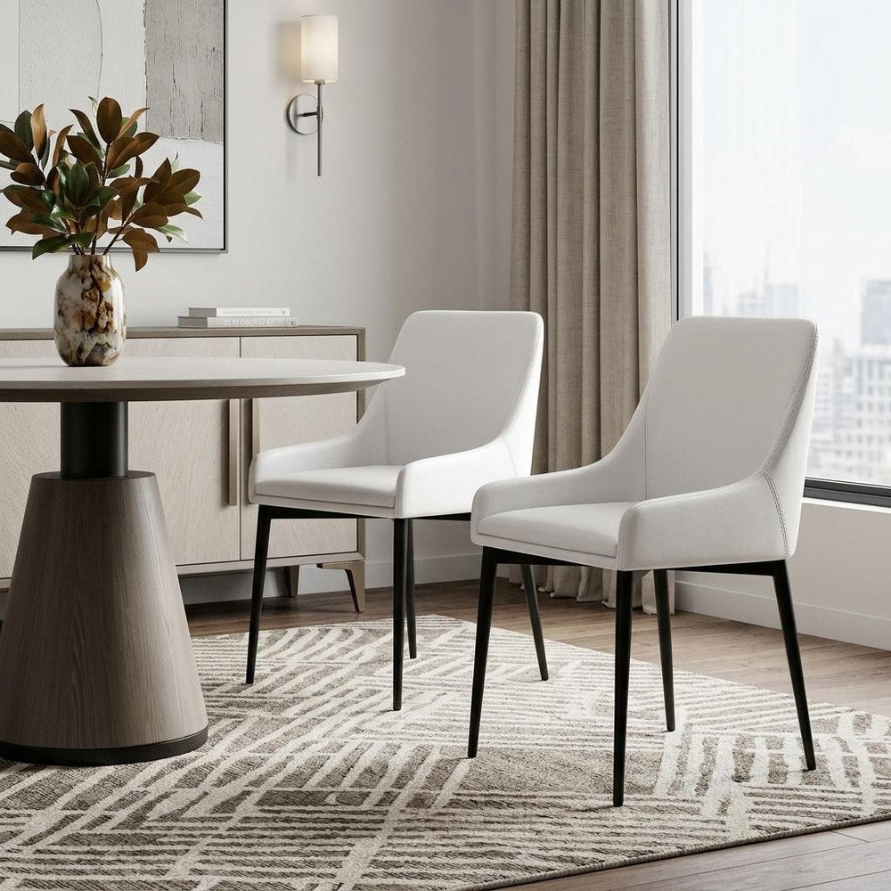 Set of Two White and Black Faux Leather Dining Side Chairs — view 5