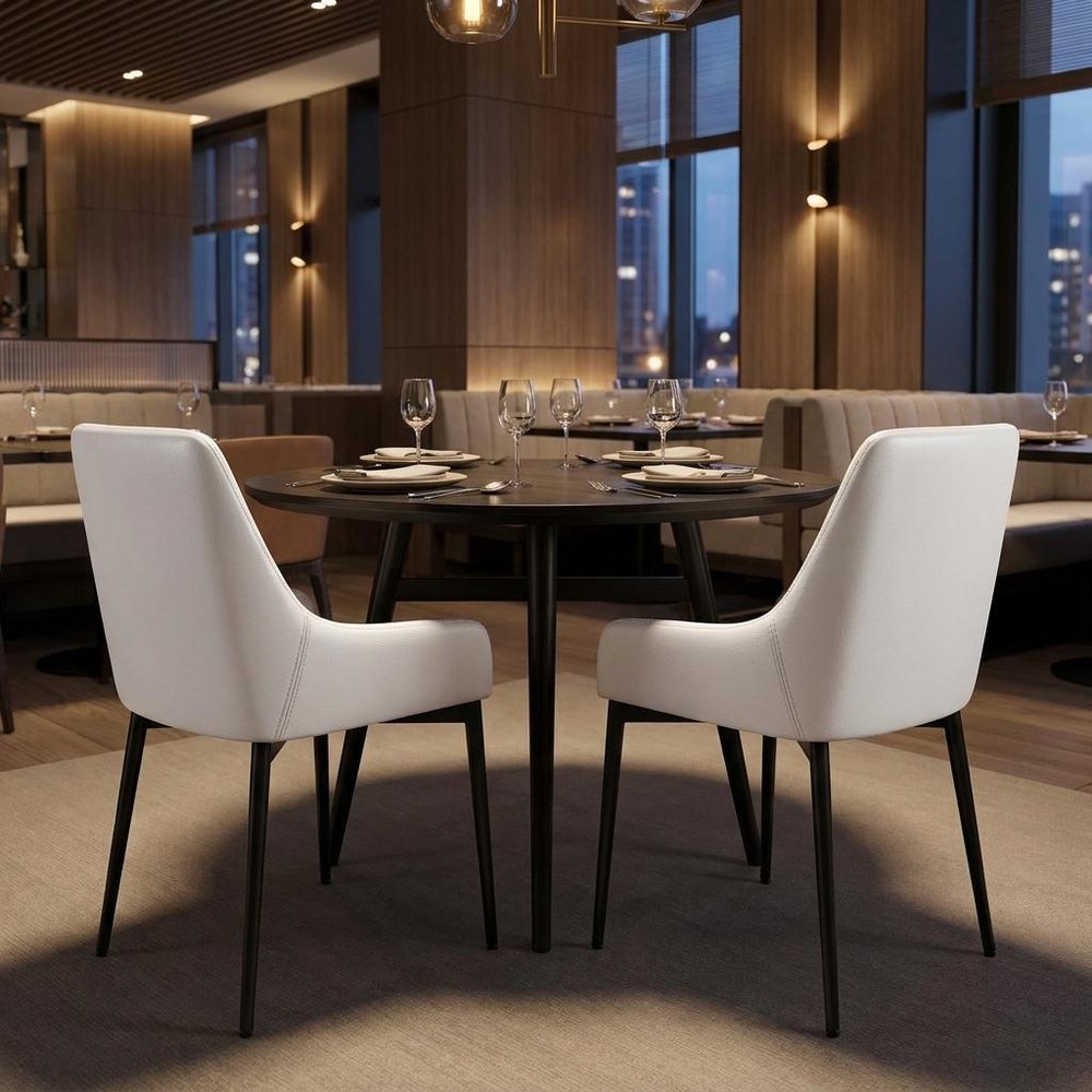 Set of Two White and Black Faux Leather Dining Side Chairs — view 6