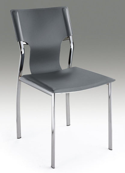Set of Four Dark Brown And Silver Leather And Metal Partially Open Back Dining Side Chairs