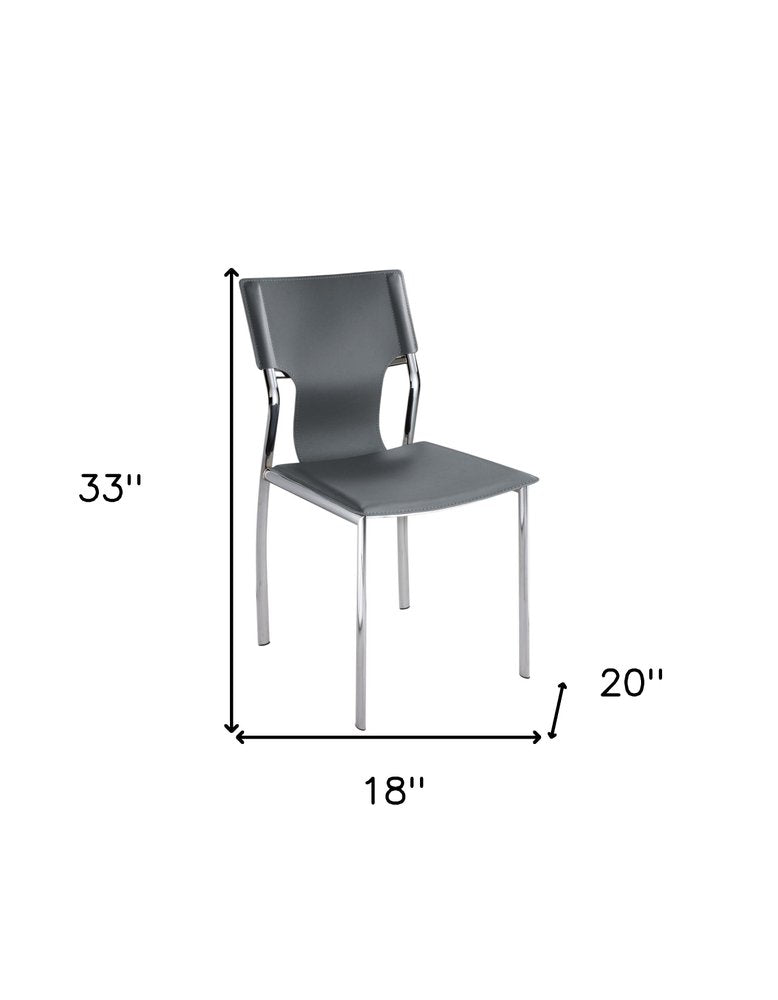 Set of Four Dark Brown And Silver Leather And Metal Partially Open Back Dining Side Chairs — view 11