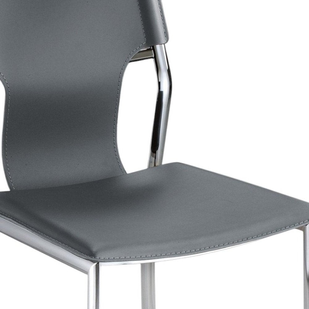Set of Four Dark Brown And Silver Leather And Metal Partially Open Back Dining Side Chairs — view 12